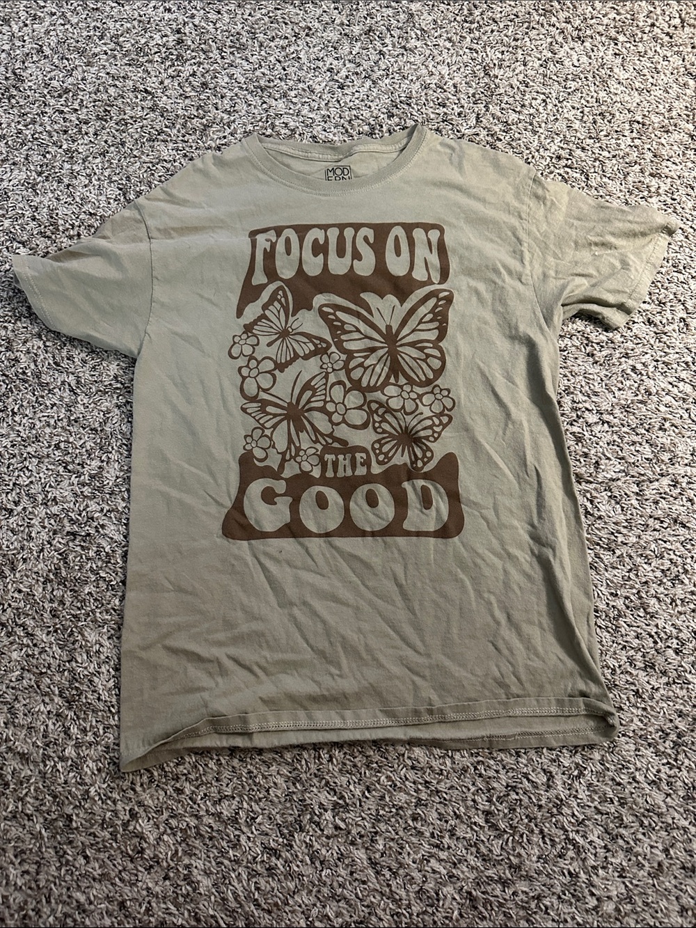 Modern Lux Olive Green Tee with Brown Butterfly Print (MRO)